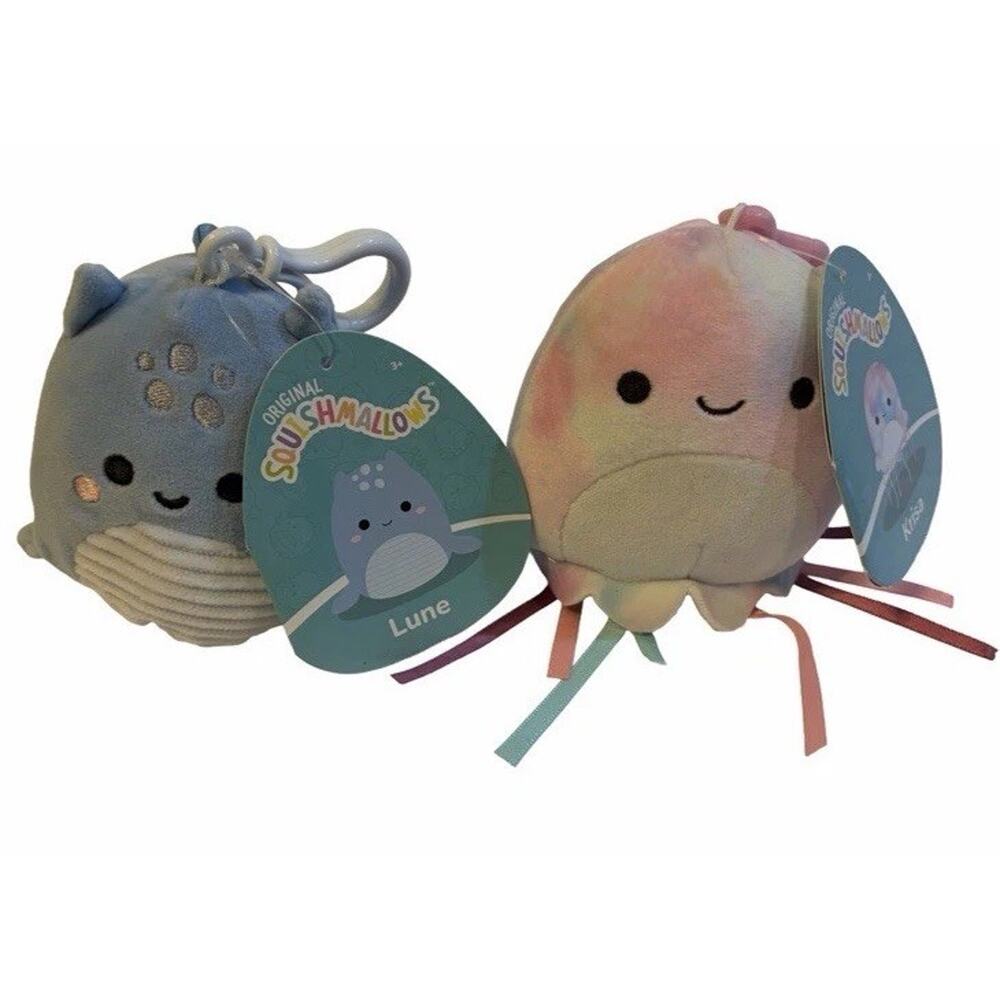 Squishmallows Clip-On Lot of 2 Lune Loch Ness Monster & Krisa Jellyfish NWT